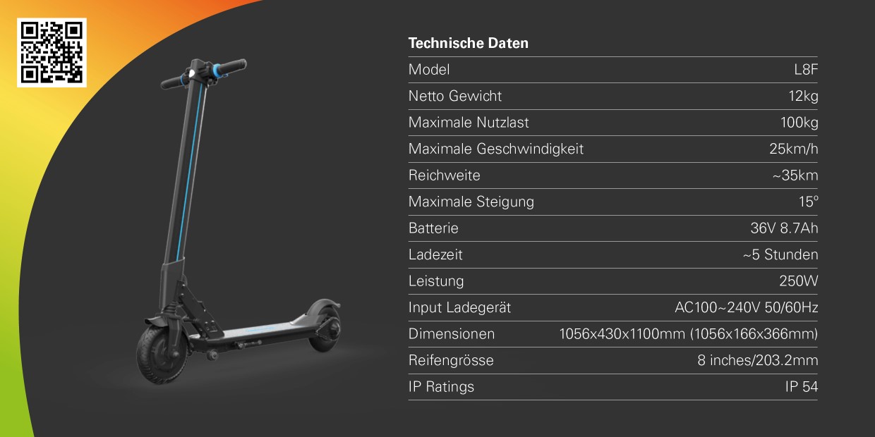 INMOTION E-Scooter L8F Technische Daten