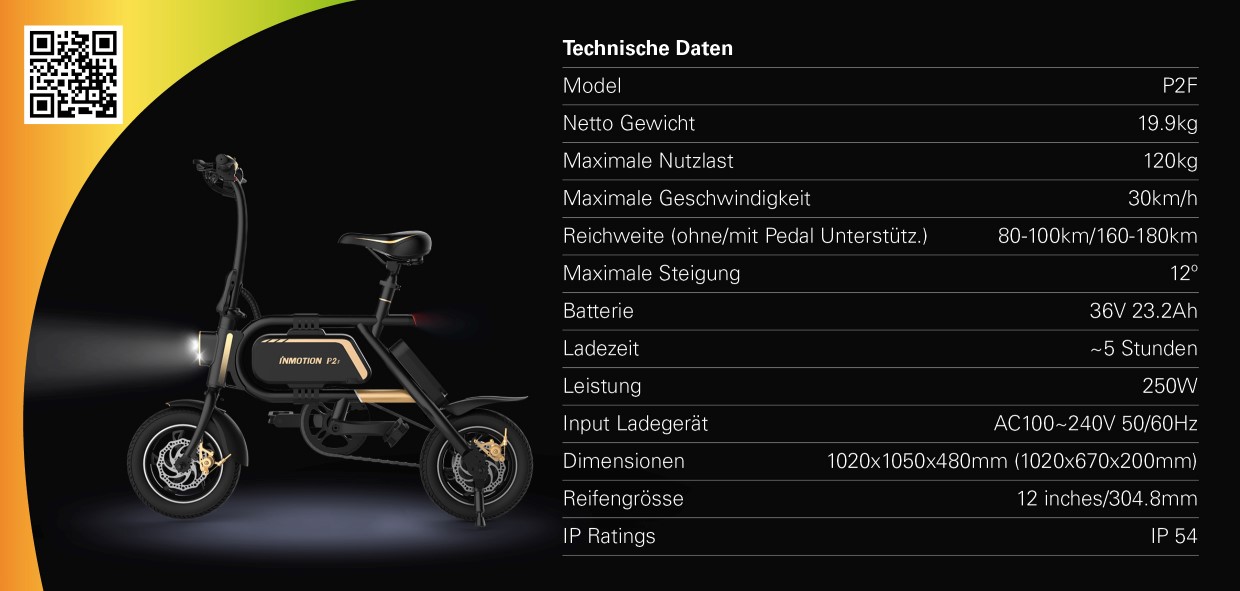INMOTION E-Bike P2F Technische Daten